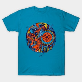 Orange Blue Skull and Dreamcatcher Circle T-Shirt